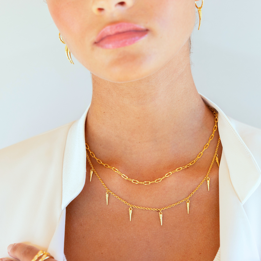 Horn 18k gold vermeil necklace with small charms