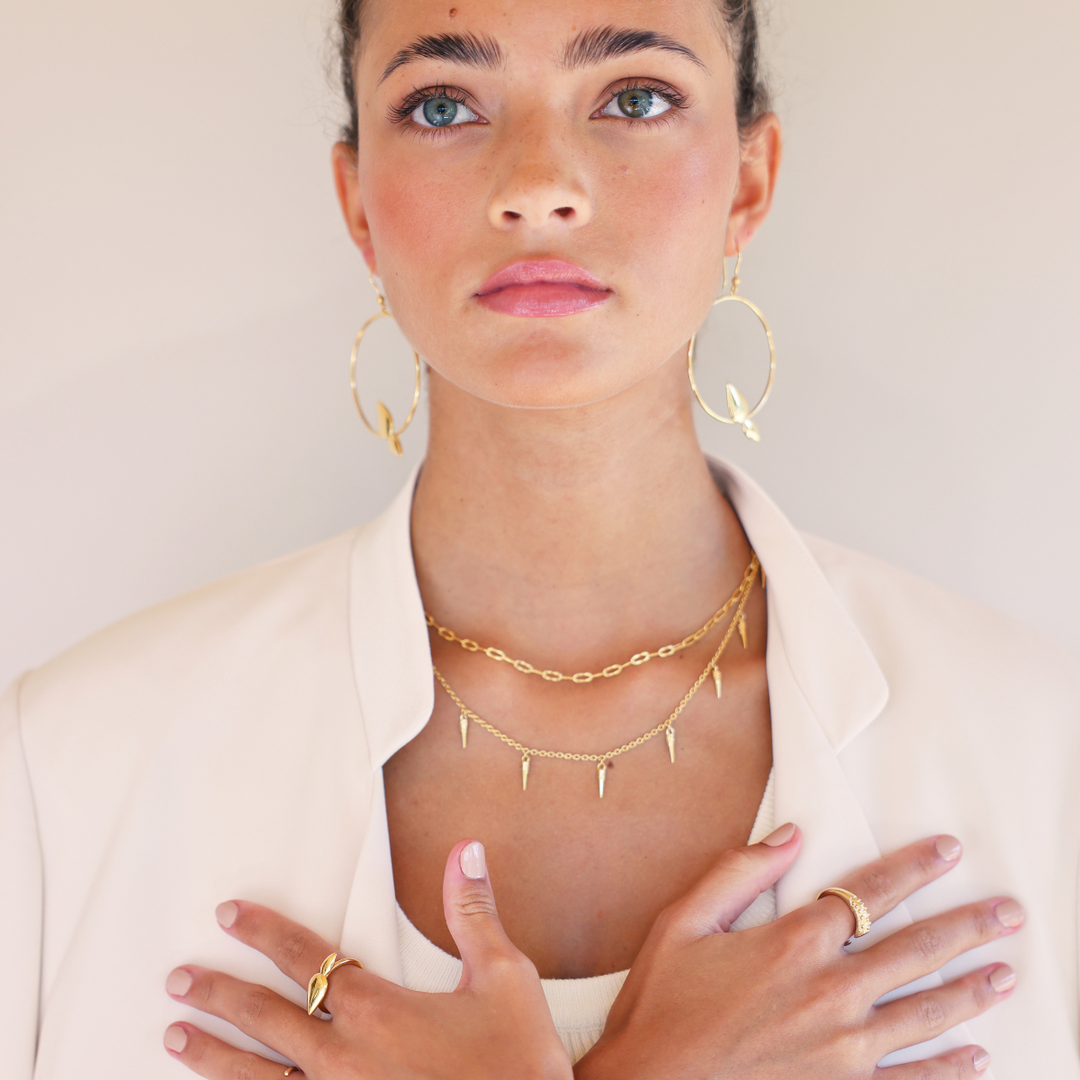 Horn 18k gold vermeil necklace with small charms