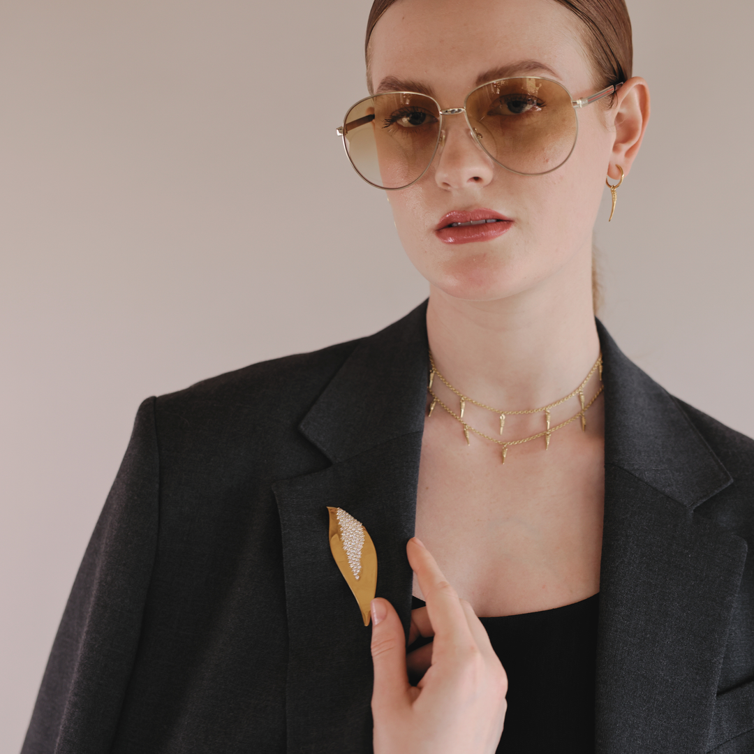 Echo 18k gold vermeil brooch with clear CZ stones