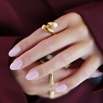 Bella gold vermeil ring with two cultured freshwater pearls