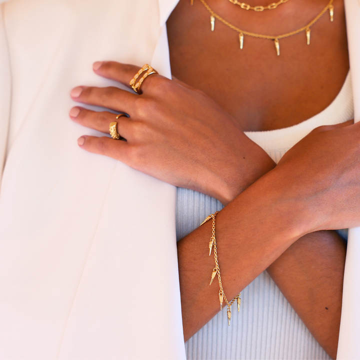 Horn 18k gold vermeil bracelet with small charms