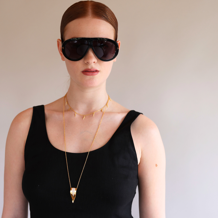 Echo long 18k gold vermeil necklace with clear CZ stones