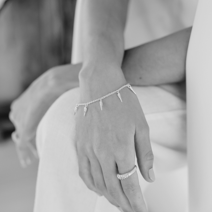 Horn silver bracelet with small charms