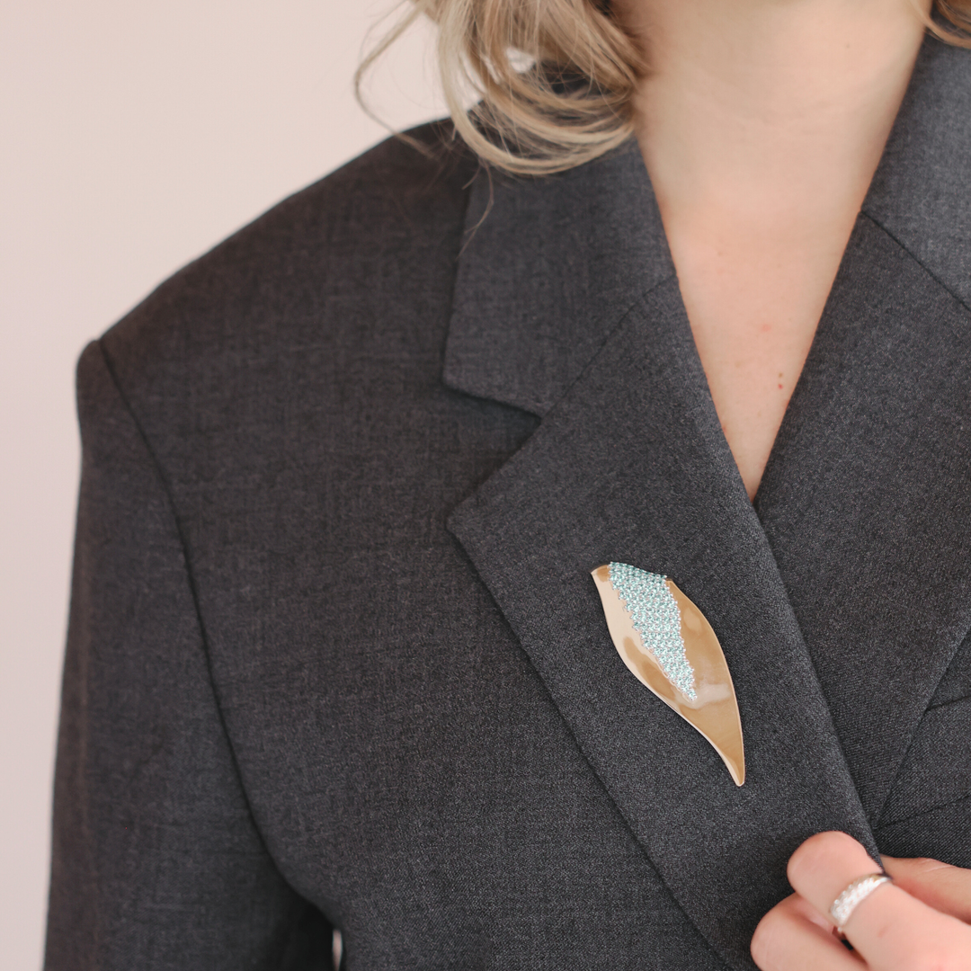 Echo 18k gold vermeil brooch with clear CZ stones