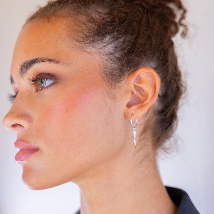 Horn silver huggie earrings