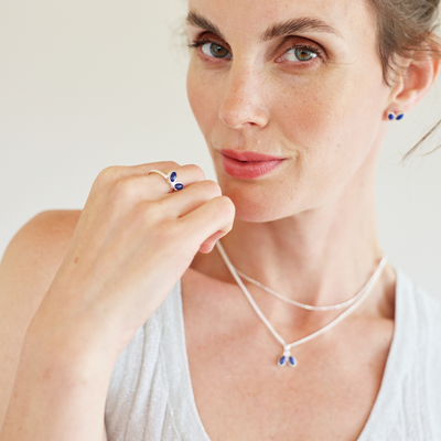 You & Me Baby sterling silver ring with blue lapis lazuli stones