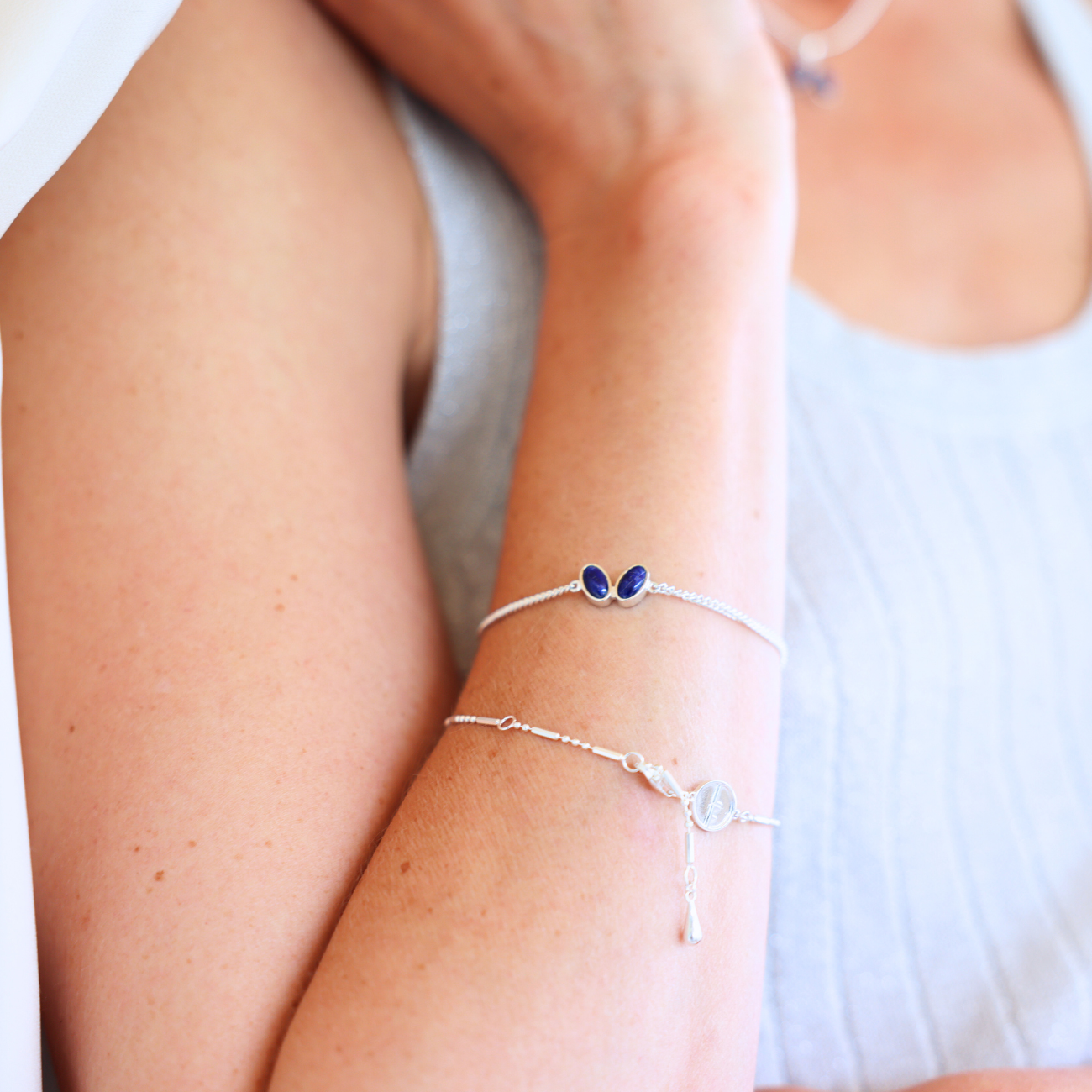 You & Me Baby sterling silver bracelet with blue lapis lazuli stones