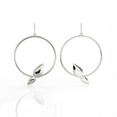 Lotus silver hoop earring