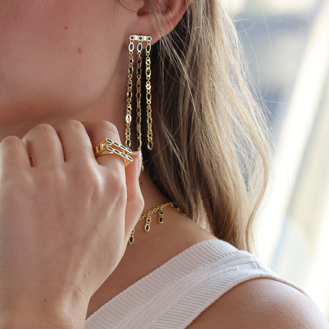 Amalei 18k gold vermeil ring with deep green enamel