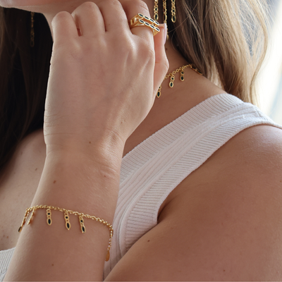 Amalei 18k gold vermeil bracelet dark green enamel