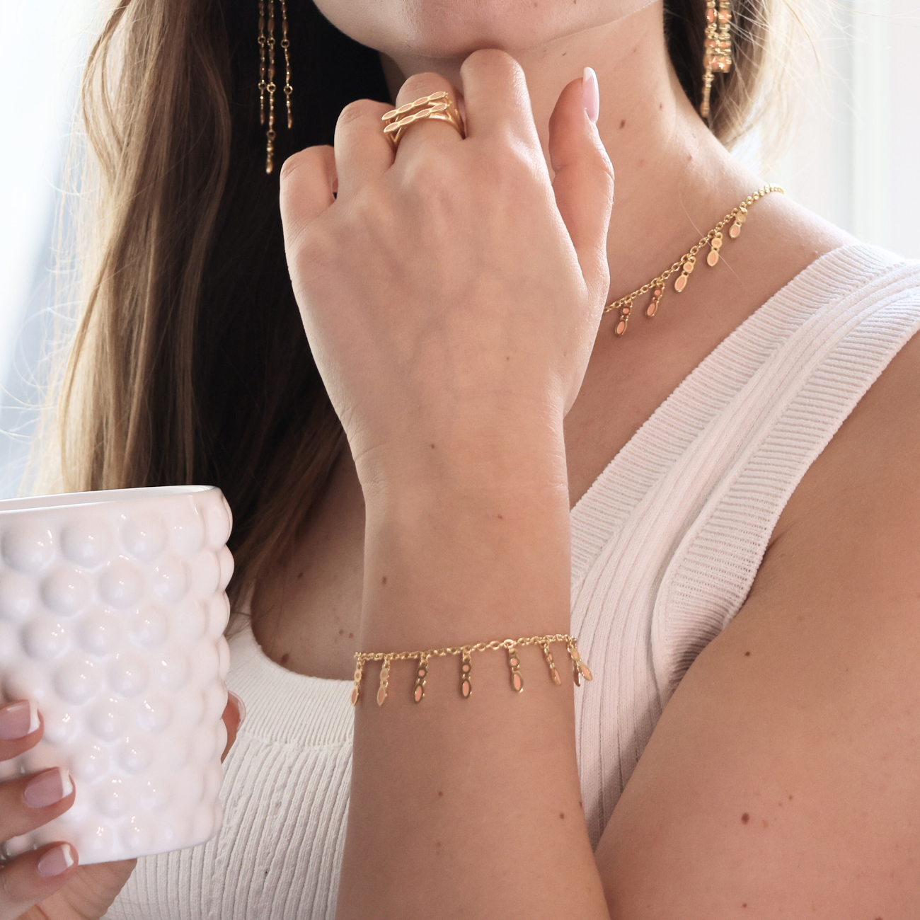 Amalei 18k gold vermeil bracelet with light pink enamel