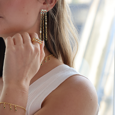 Amalei 18k gold vermeil earrings in dark green enamel