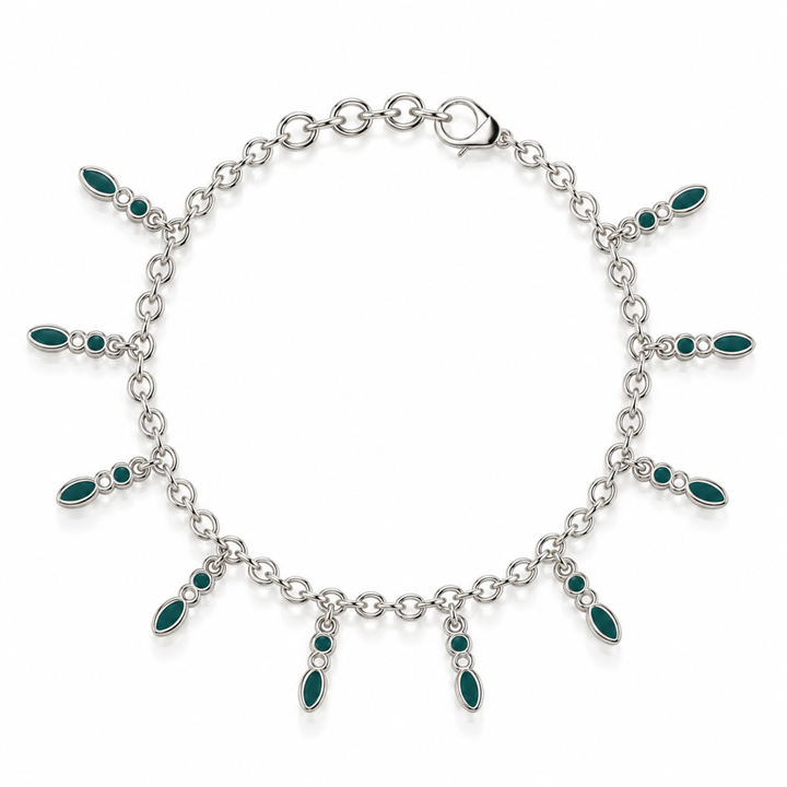 Amalei silver bracelet with dark green enamel