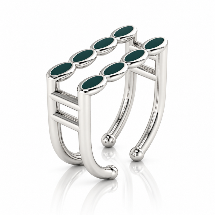 Amalei silver ring with dark green enamel