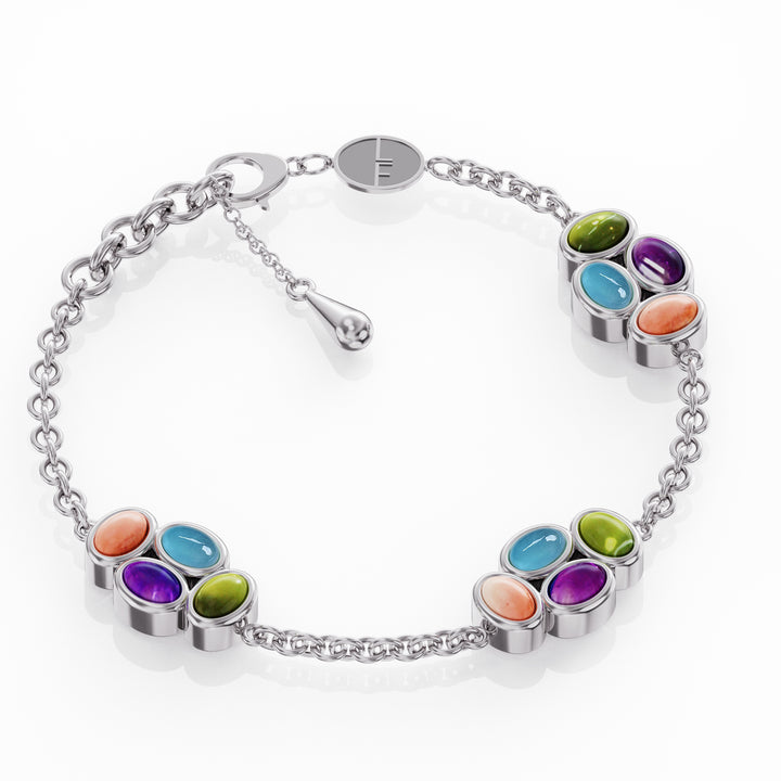 Bauble silver bracelet with precious gemstones