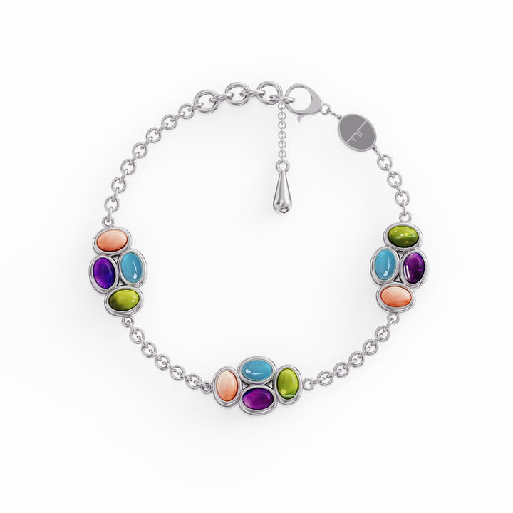 Bauble silver bracelet with precious gemstones