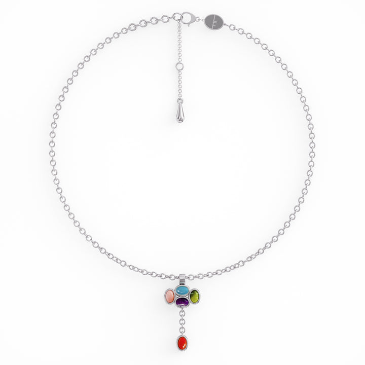 Bauble silver necklace with precious gemstones