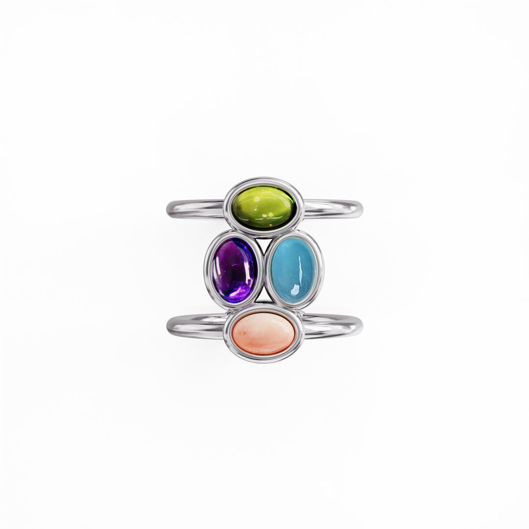 Bauble silver ring with precious gemstones