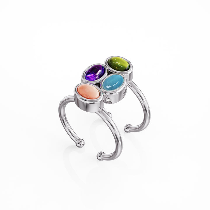 Bauble silver ring with precious gemstones