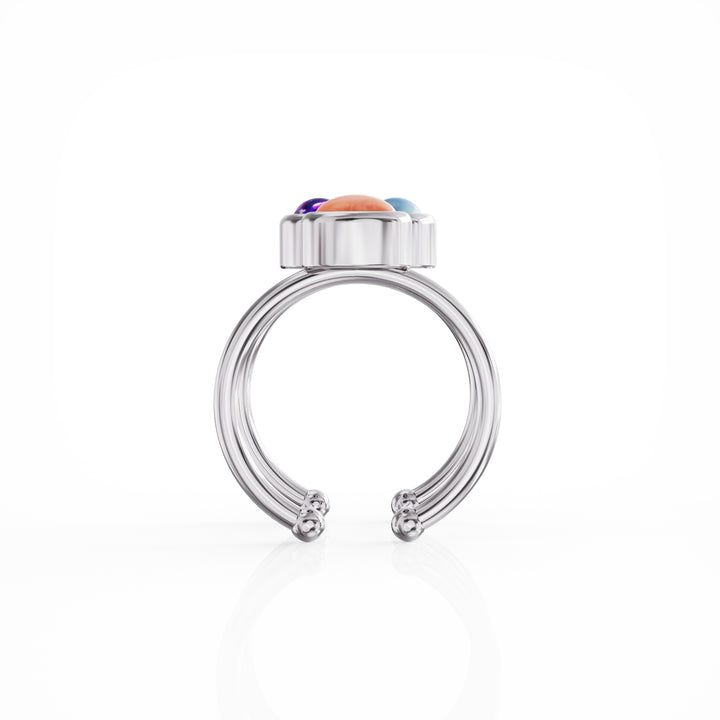 Bauble silver ring with precious gemstones