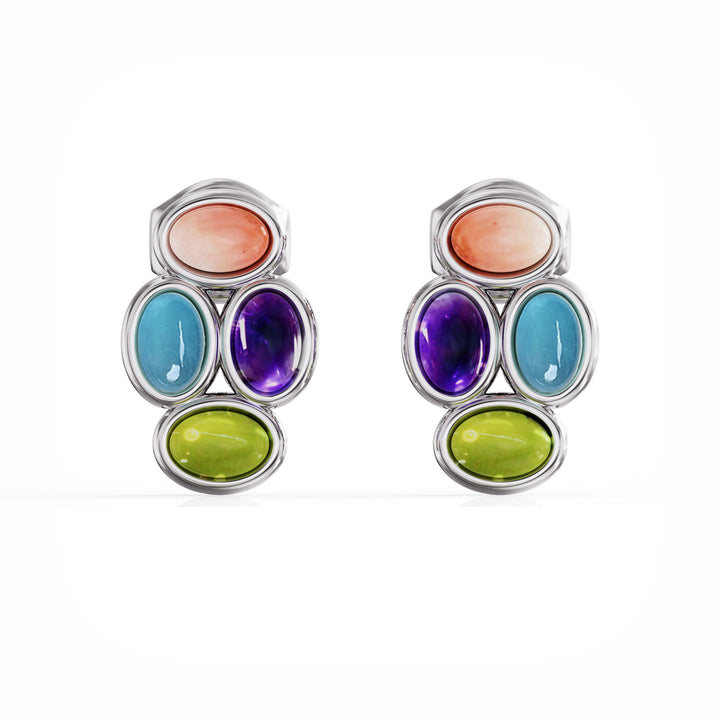 Bauble silver earrings with precious gemstones