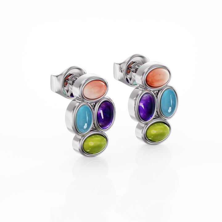 Bauble silver earrings with precious gemstones