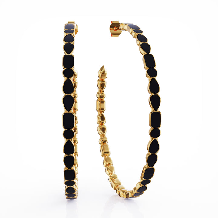 Adeline 18k gold vermeil hoop earrings, black enamel