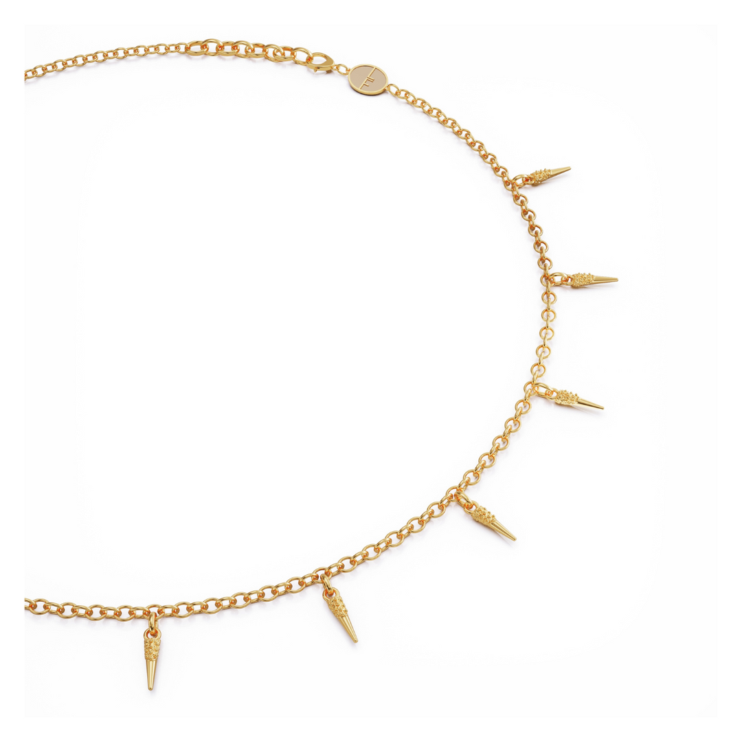Horn 18k gold vermeil necklace with small charms