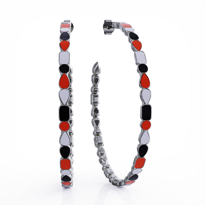 Adeline silver hoop earrings, mixed enamel