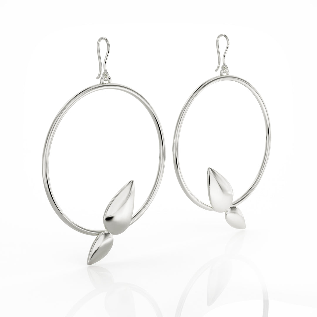 Lotus silver hoop earring