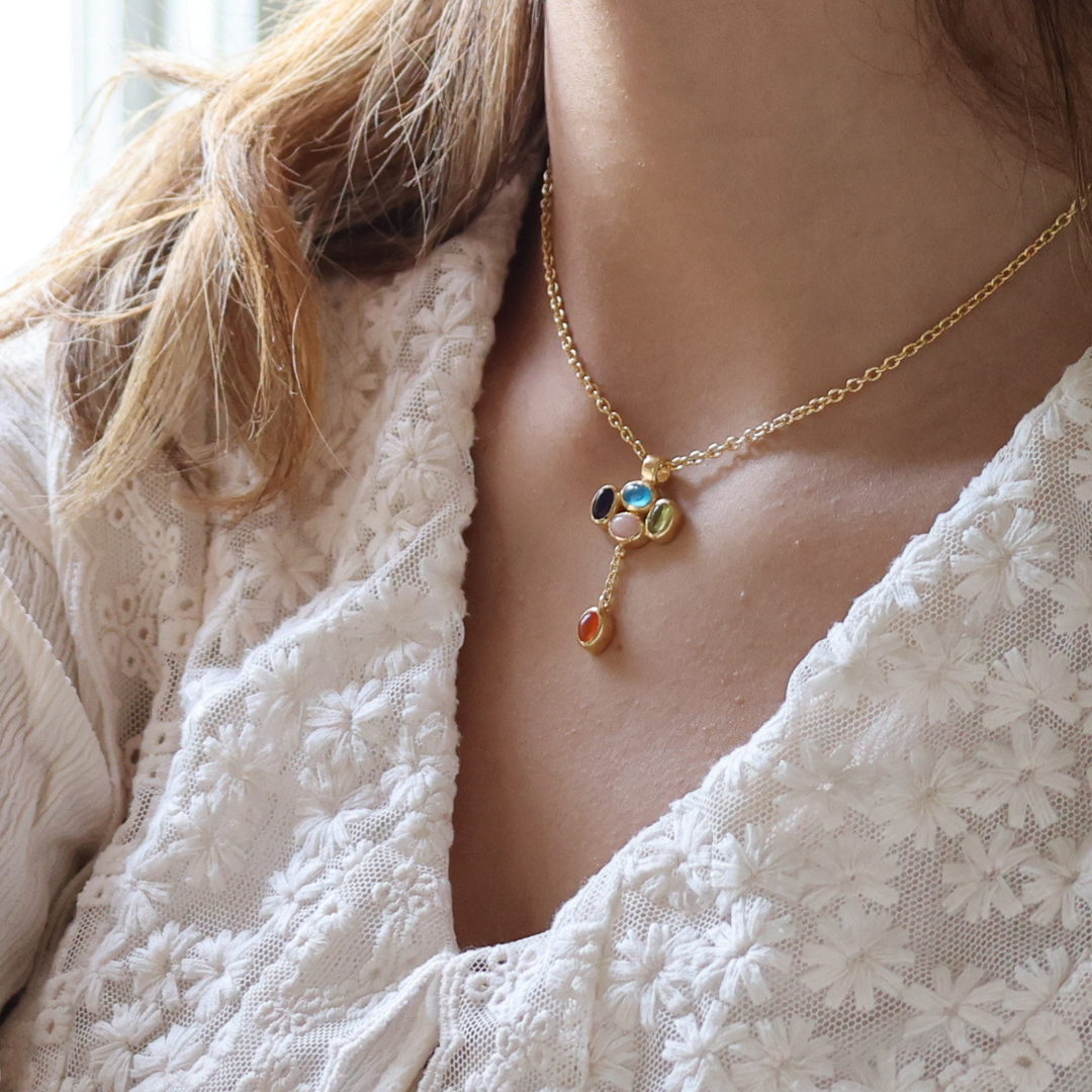 Bauble 18k gold vermeil necklace with precious gemstones