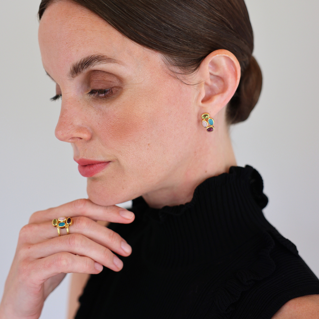 Bauble 18k gold vermeil earrings with precious gemstones