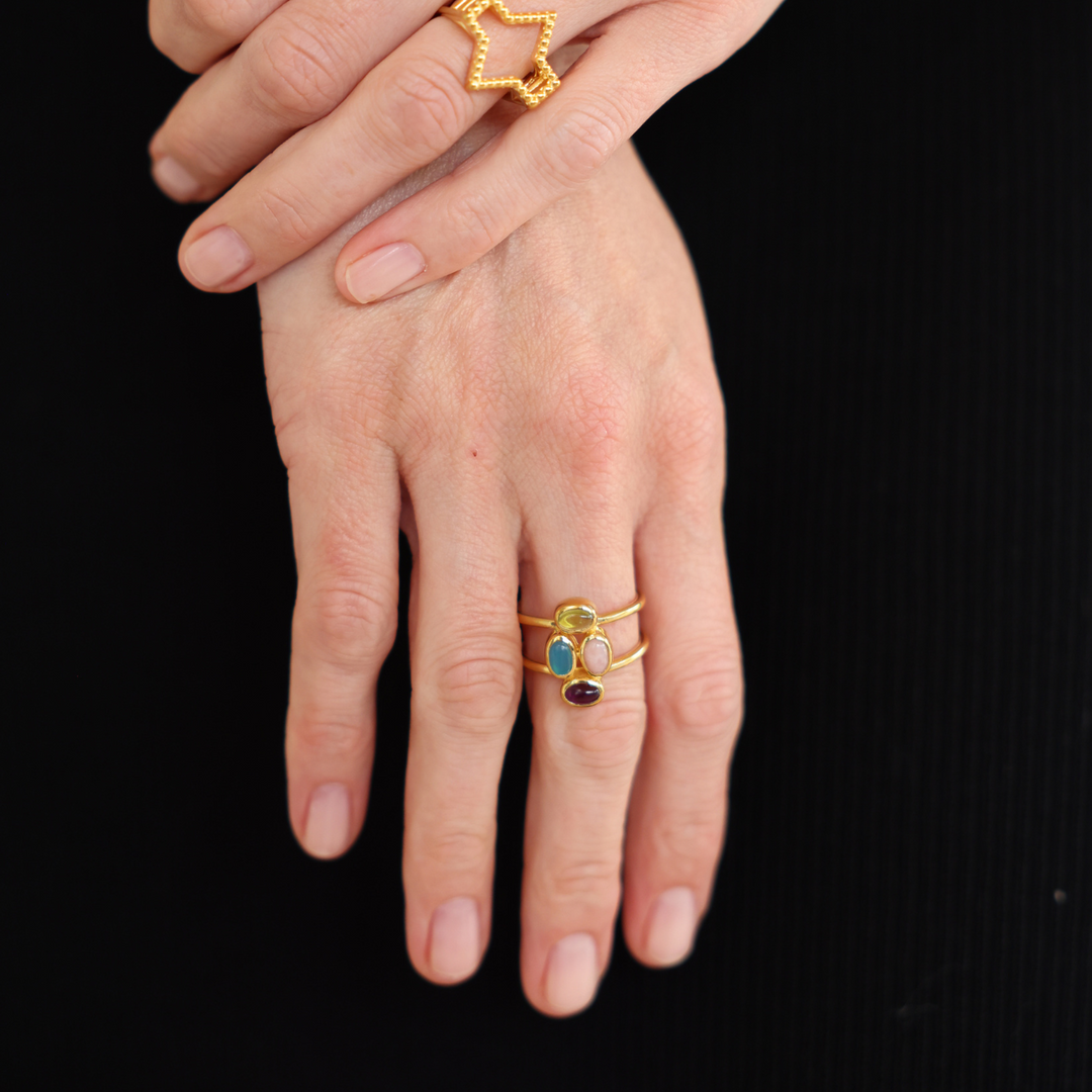 Bauble 18k gold vermeil ring with precious gemstones