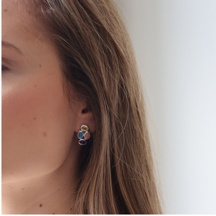 Bauble silver earrings with precious gemstones