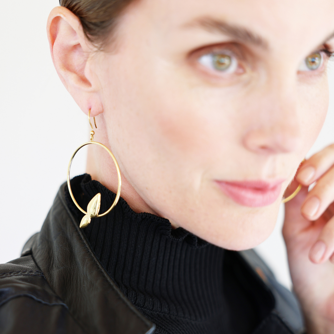 Lotus 18k gold vermeil hoop earrings