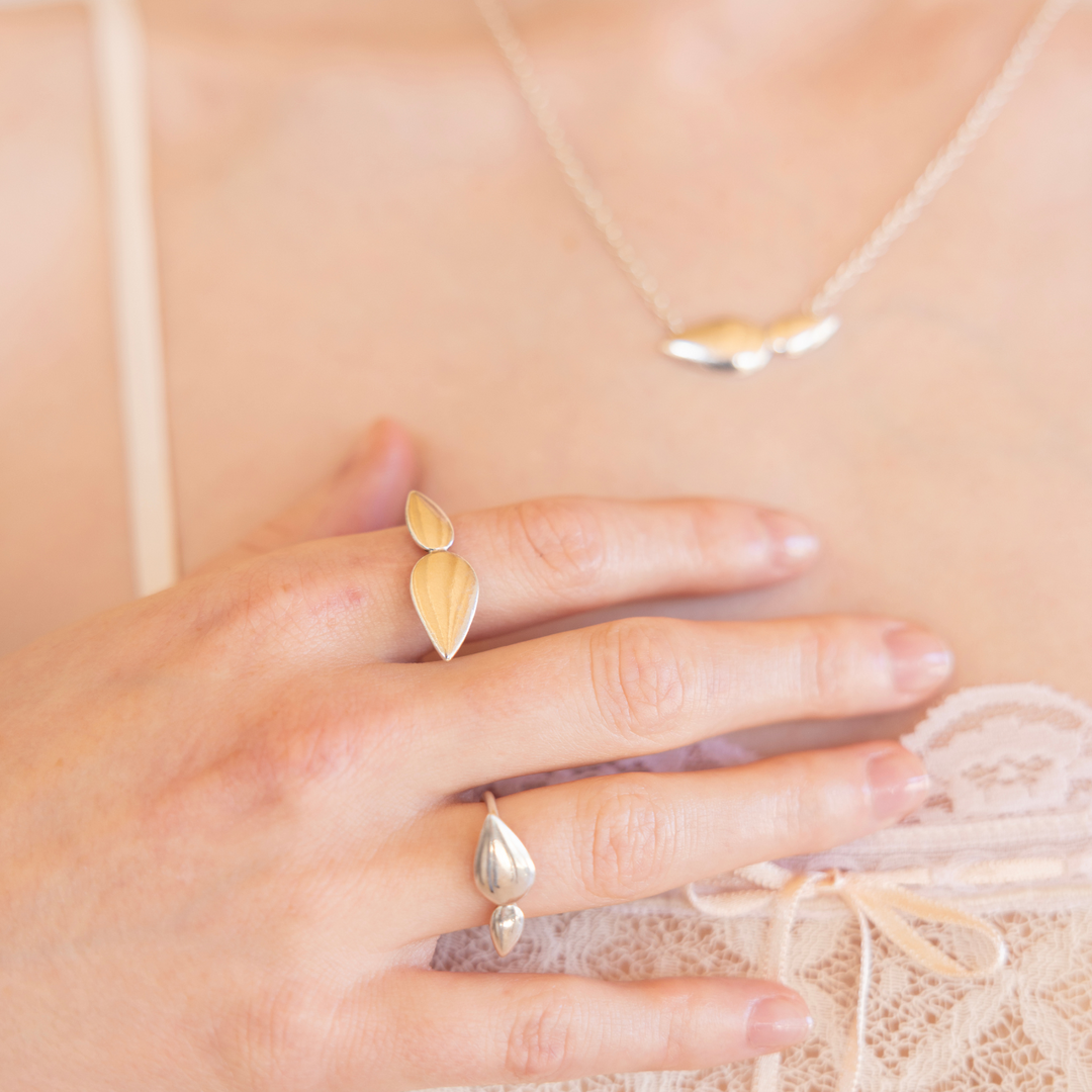 Lotus silver ring, small Lotus charm