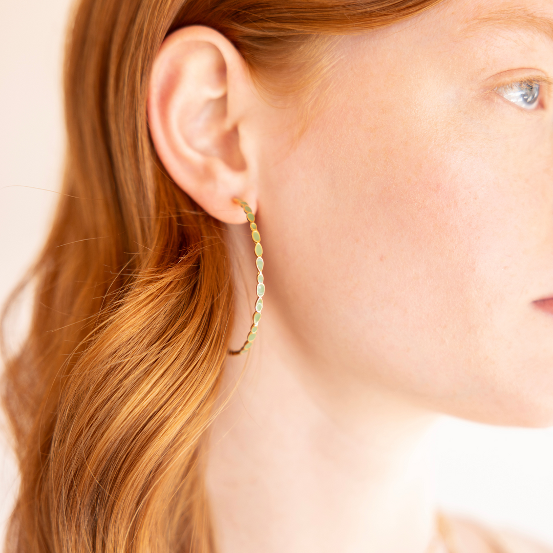 Adeline 18k gold vermeil hoop earrings, green enamel