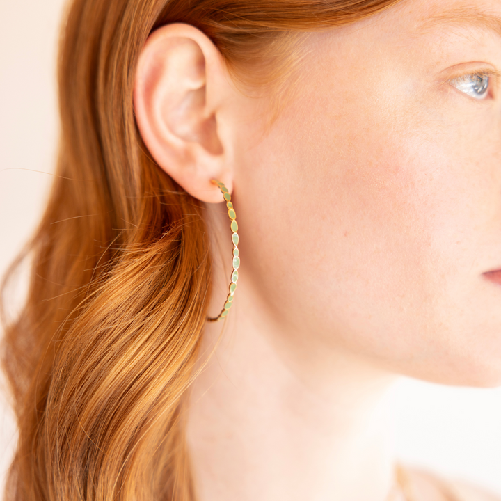 Adeline 18k gold vermeil hoop earrings, green enamel