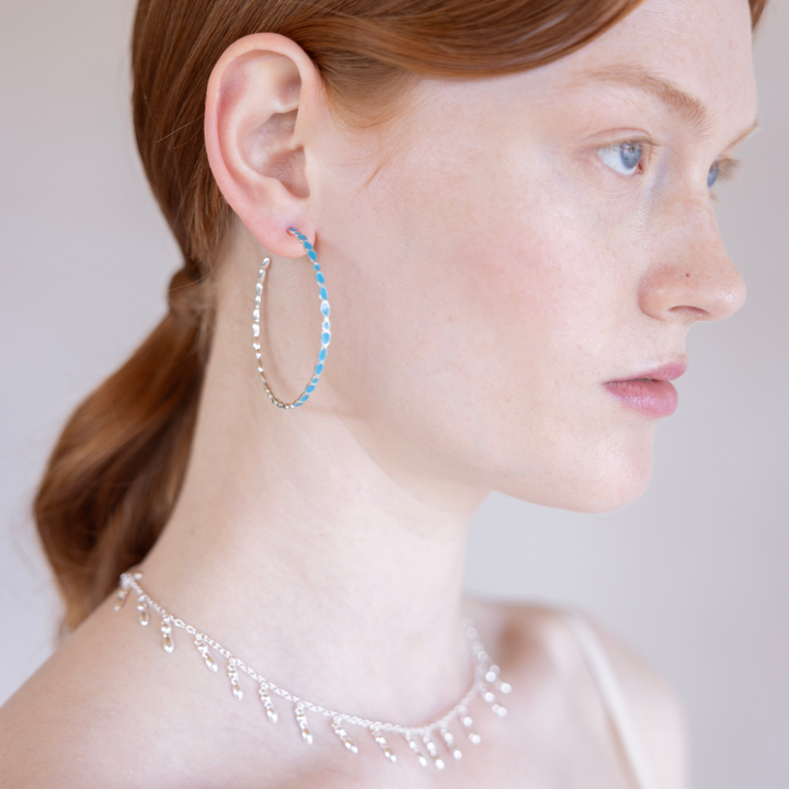 Adeline silver hoop earrings, turquoise enamel