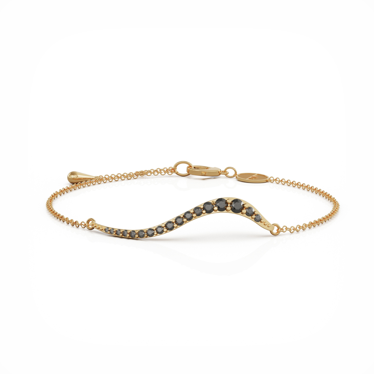 Swirl bracelet 18k gold with onyx cz