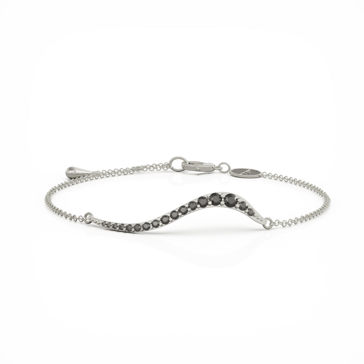 Swirl silver bracelet with onyx cz