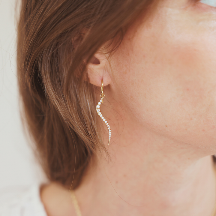 Swirl 18k gold vermeil earrings with clear cz