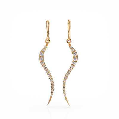 Swirl earrings 18k gold with clear cz
