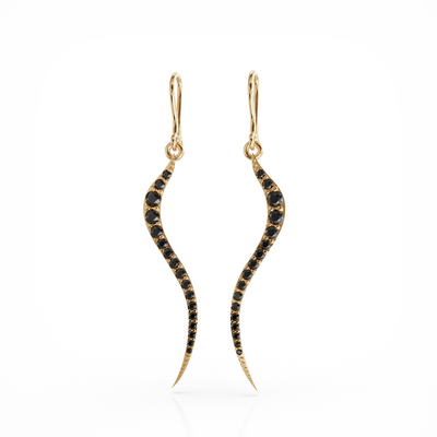 Swirl earrings 18k gold with black onyx cz