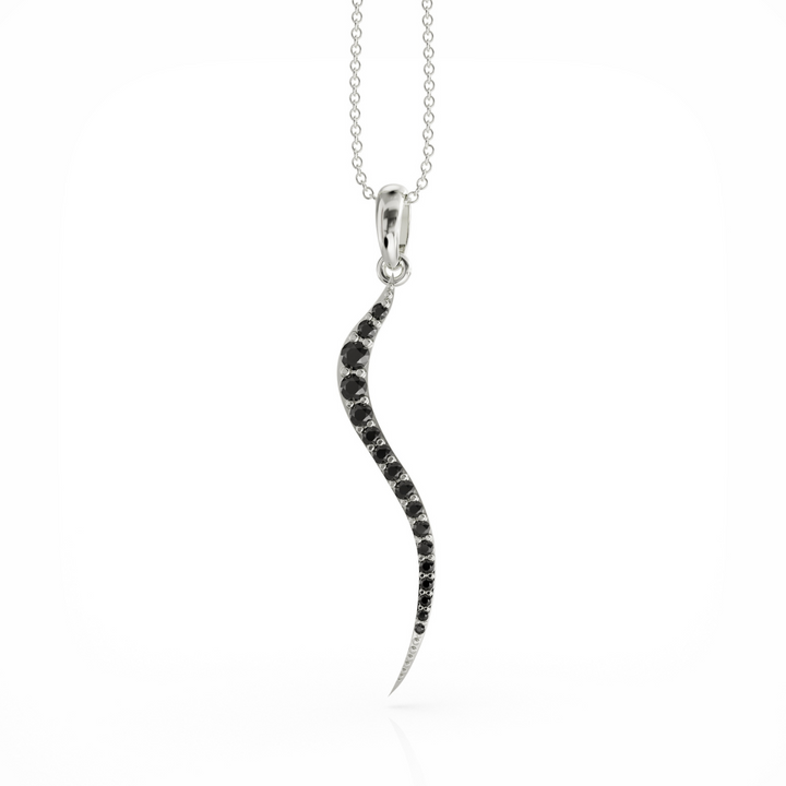 Swirl silver necklace with onyx cz