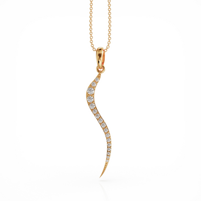 Swirl necklace 18k gold with clear cz crystals