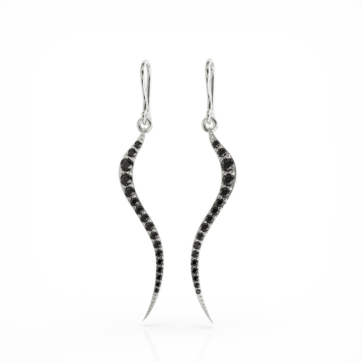 Swirl silver earrings with black onyx cz