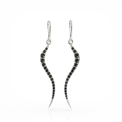 Swirl earrings silver with black onyx cz