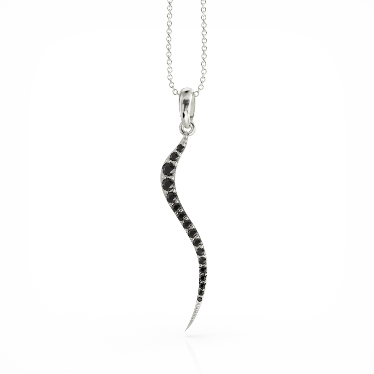 Swirl necklace silver and black cz