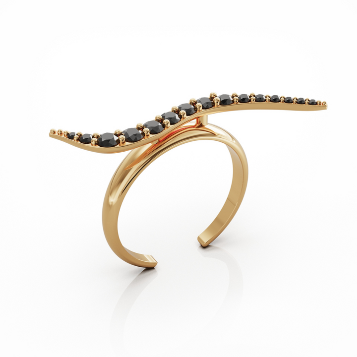 Swirl 18k gold vermeil ring with black onyx cz